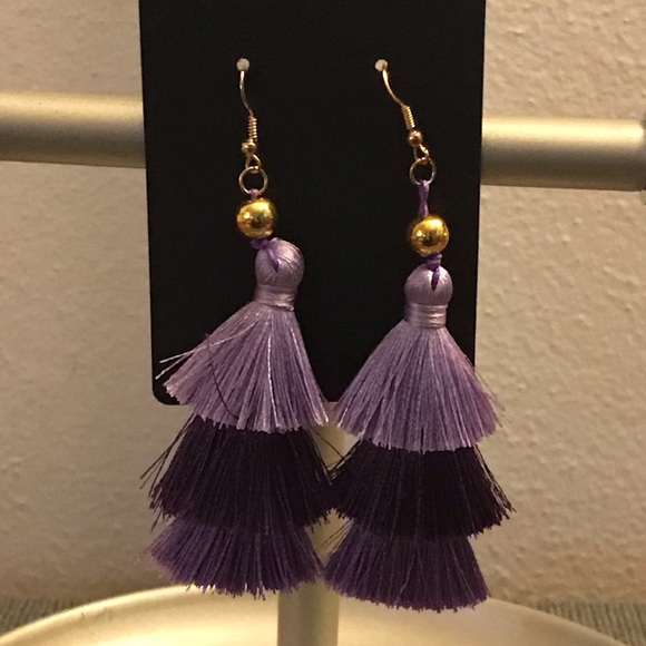 Purple Layered Tassel Earrings - Picture 2 of 5